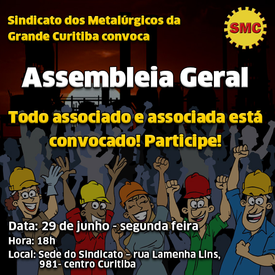 Dia 29 de  junho tem Assembleia Geral. Participe!